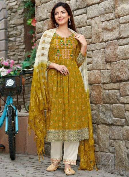 Dark Yellow Colour Rangjyot Rang Manch New Latest Ethnic Wear Rayon Kurti With Pant And Dupatta Collection 1003 Catalog